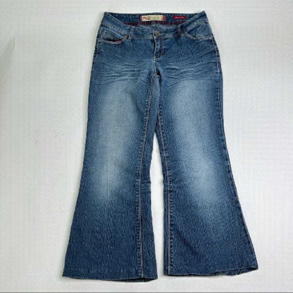 VINTAGE Y2K Foxy Jeans Farrah Super Flare Jean Blue Medium Washed Whisker Jeans